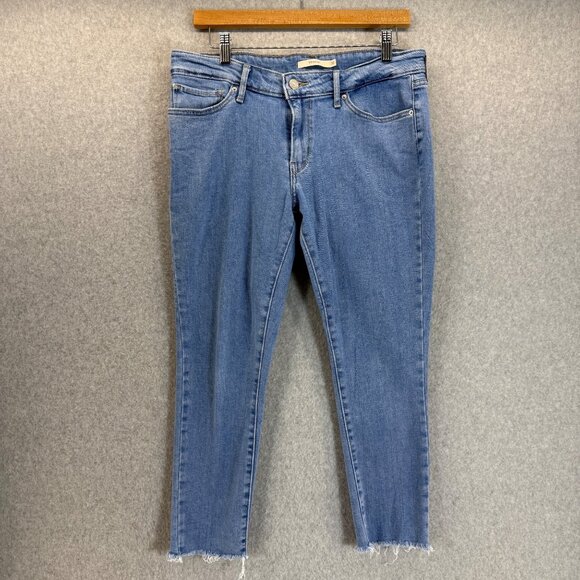 Levi's Womens 711 Skinny Denim Jeans‎ Medium Wash Blue Raw Hem Pockets Size 30 - Picture 1 of 10